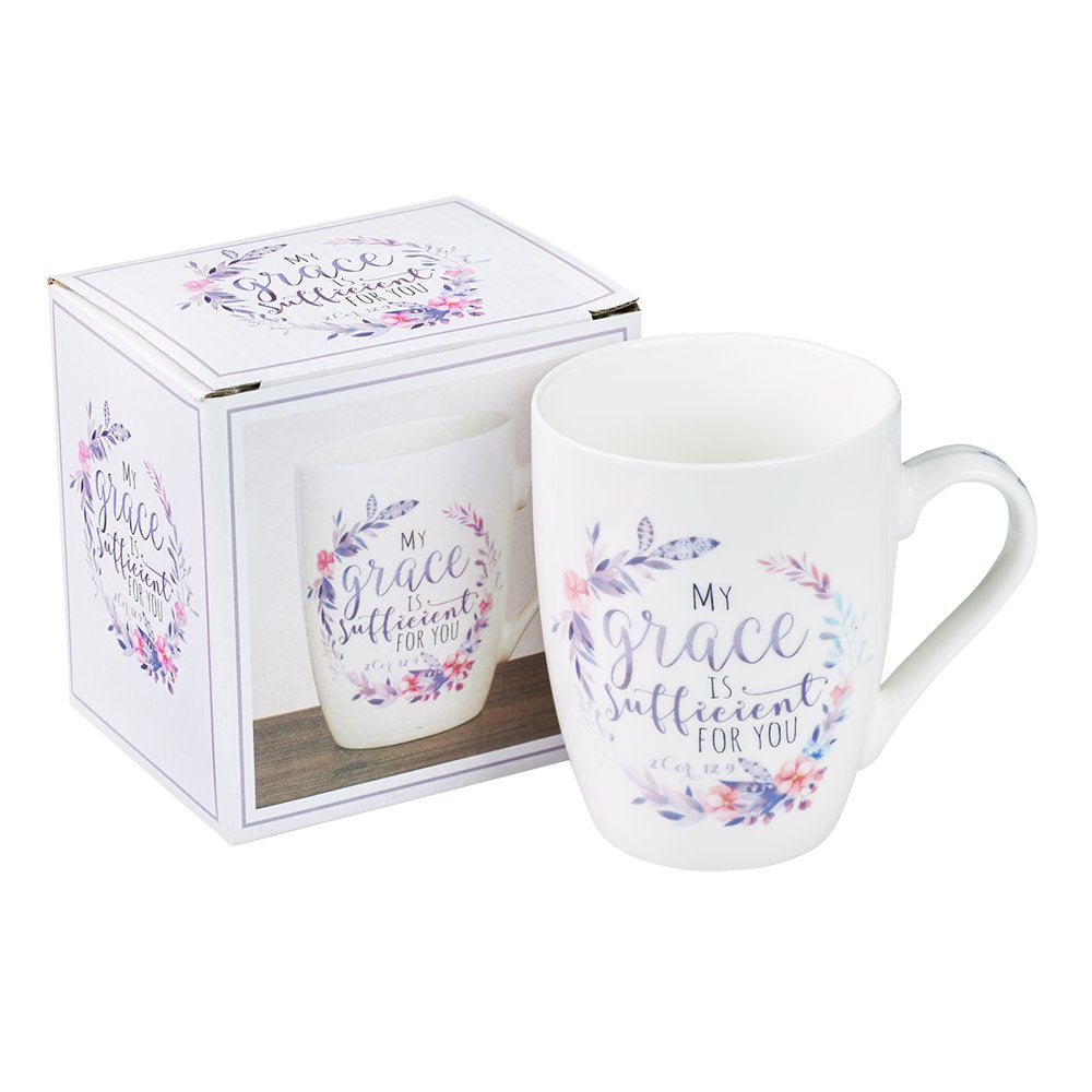 My Grace Is Sufficient 2 Corinthians 12:9 Ceramic Christian Coffee Mug for Women and Men - Inspirational Coffee Cup and Christian Gifts, 12Oz